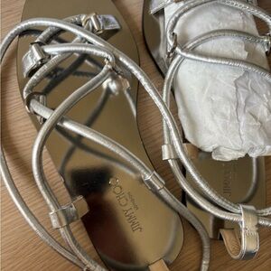 Jimmy Choo Metallic silver Strappy Lace-Up Sandals